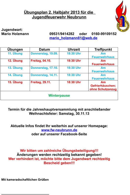 Übungsplan 2013 - Herbst-1